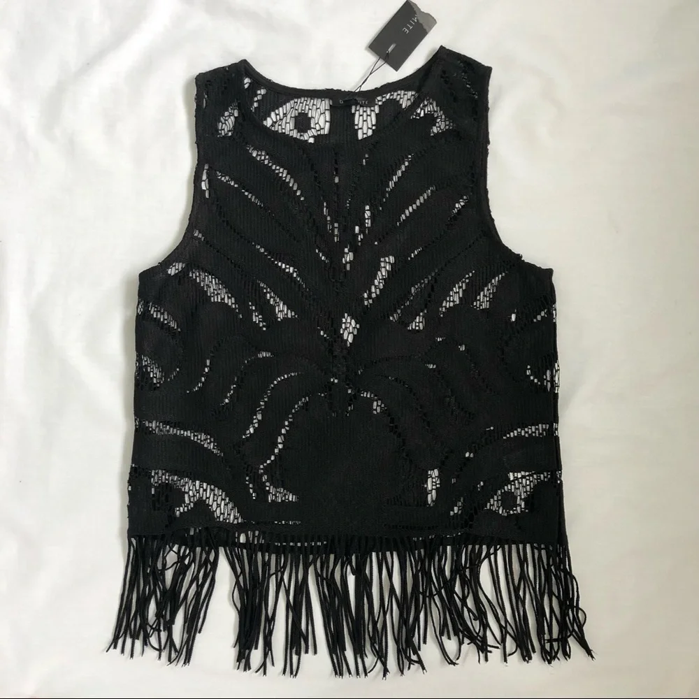 Dynamite woman’s festival black lace fringe crop top brand new with tag size XS - Picture 10 of 12